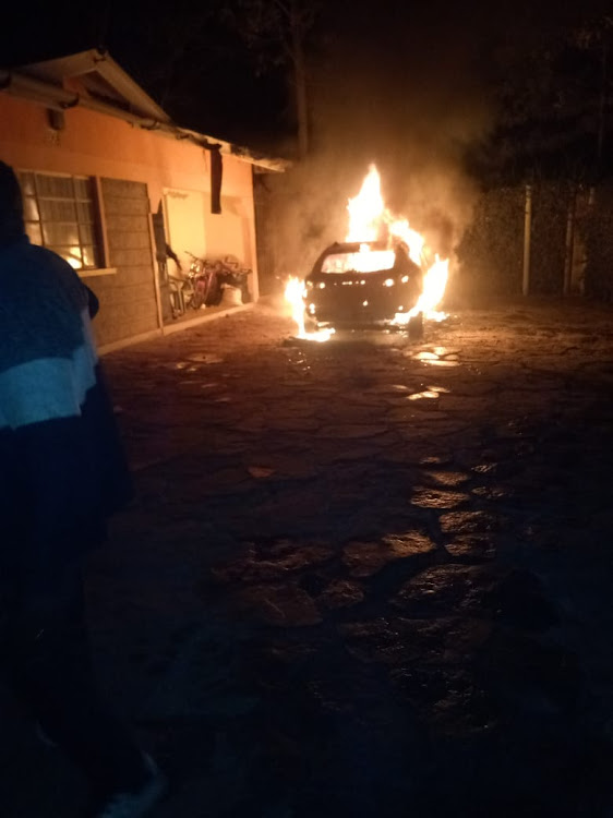 CCU secretary general's car torched in Machakos on Thursday, August 4, 2022.