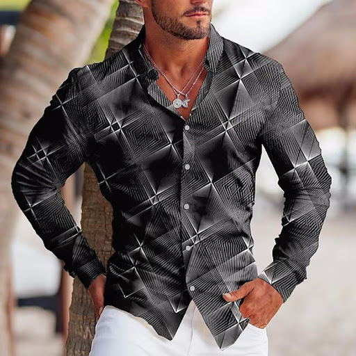 Title 8, Mens Colorful Printed Long Sleeve Lapel Shirt ...