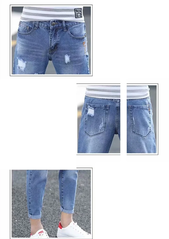 Pantalones vaqueros cortos de hombre para otoño con agujeros rotos, ideales para un look moderno y casual, cómodos y con estilo.