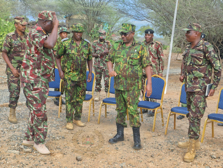 Inspector General of Police Japhet Koome with other senior officers from military during his first day tour of Baringo on April 2, 2024.