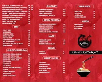 Cheng Chopsticks menu 