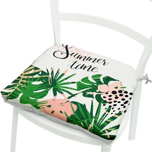 Title 8, Green leaves geometric polyester chair cushion ...