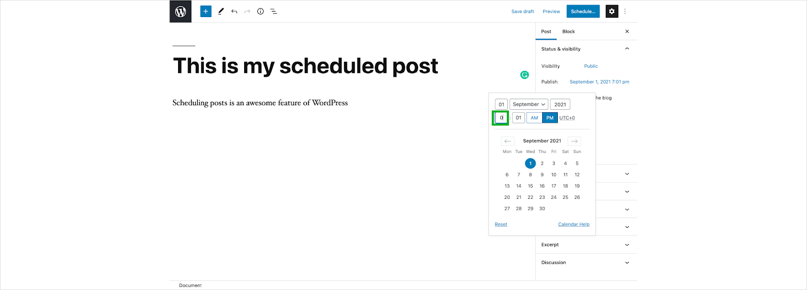 Setting the time for publishing