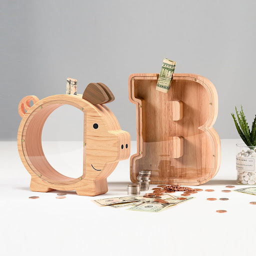 Title 4, Childrens Wooden Cartoon Pig Transparent Piggy...