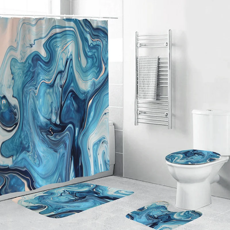 Digital Printing Shower Curtain Floor Mat Toilet Mat Bathroom Three-piece Set. Upgrade your bathroom with this stylish a