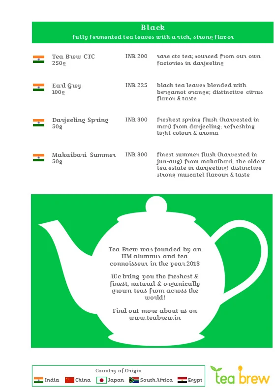 Tea Brew menu 