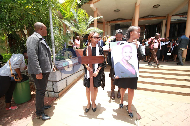 A procession with Journalist Rita Tinina's body leaving Holy Family Basillica, Nairobi on March 25,2024