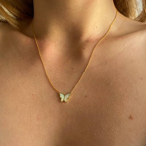 Title 4, Electroplated 18K Gold Butterfly Necklace Women...
