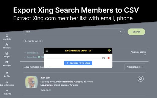 Scrape Xing-Suche nach Mitgliedern (E-Mail + Telefon)