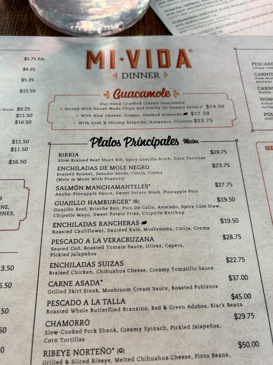 Mi Vida Restaurante gluten-free menu
