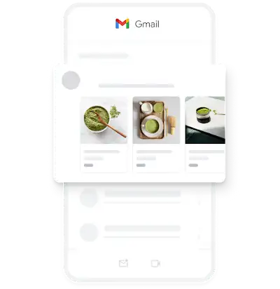 Contoh iklan Peningkat Permintaan seluler di aplikasi Gmail, yang menampilkan beberapa gambar matcha organik.