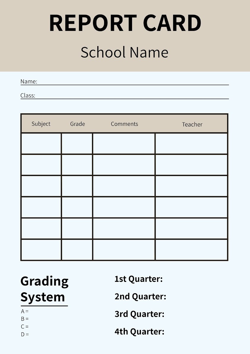 Report Card Template  Customizable Report Cards In Blank Report Card Template