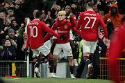 Alejandro Garnacho of Manchester United celebrates with his teammates after scoring their second goal in the FA Cup fifth round match against West Ham United at Old Trafford on March 1 2023.