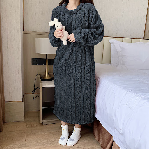 Title 10, Womens Long Thick Plush Plus Size Nightdress