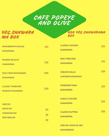 Cafe Popeye & Olive menu 