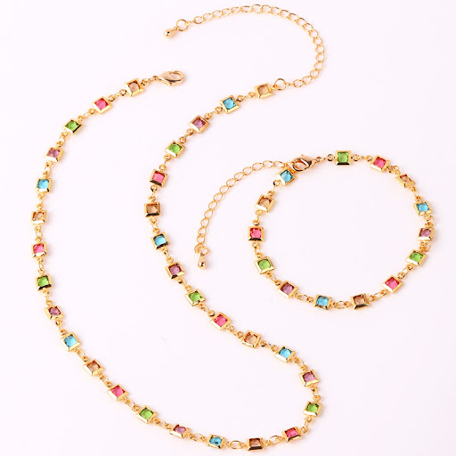 Title 3, Copper Plated 18K Gold Necklace Square Color Zi...