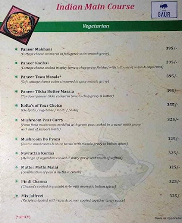 The Gaur menu 