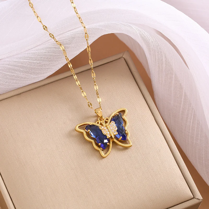 Title 2, Collier en acier titane papillon en cristal col...