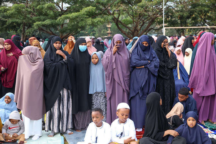 Women and children gathered at the Eastleigh High School Grounds for Eid-ul-Fitr prayers on April 10, 2024