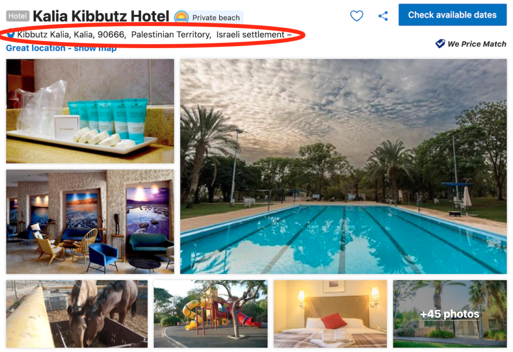 Kalia Kibbutz Hotel Palestina Israele occupazione Booking.com