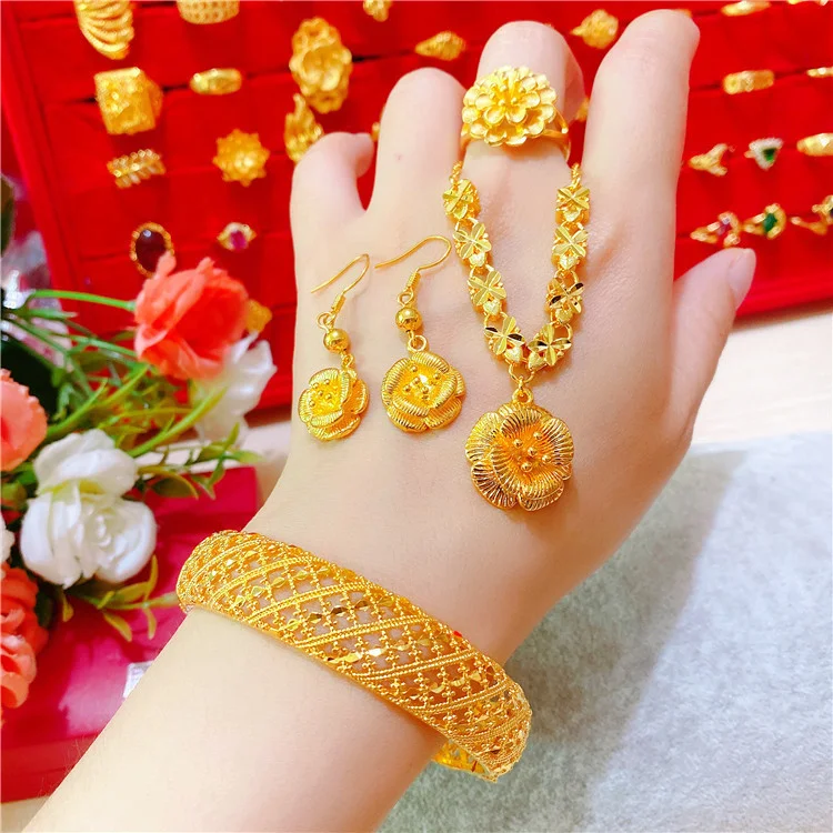 Colar de Flores Feminino Dourado Conjunto de Colar de Clavícula Elegante Joia de Moda para Mulheres