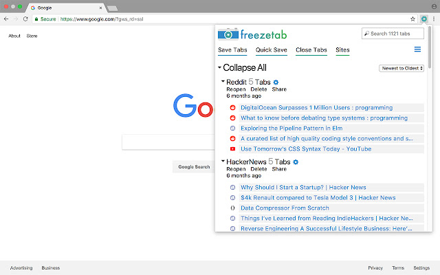 Freezetab chrome extension