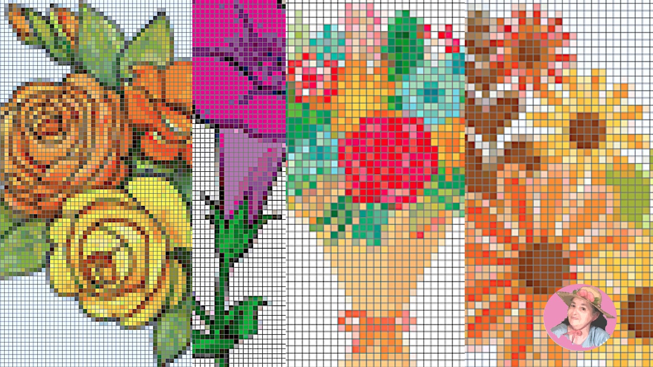 Muestras de patrones de flores en punto de cruz 