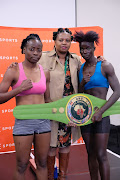 Smangele Hadebe, left, BSA’s Women in Boxing committee chairperson Matilda Kabini and Ellen Simwaka at the weight-in for their ABU SADC title fight. 