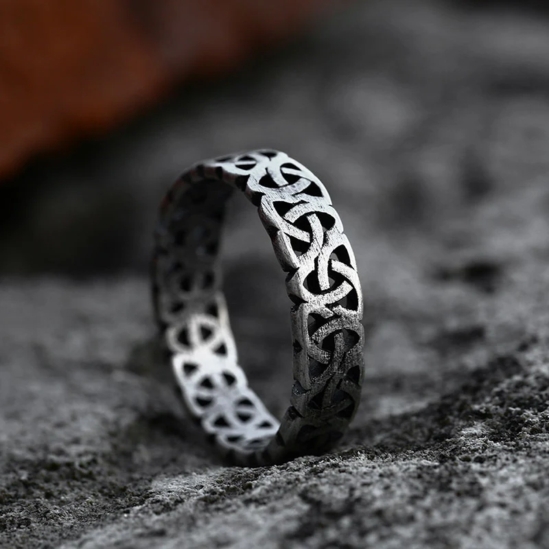 Title 2, Retro Viking Titanium Steel Ring with Nordic de...