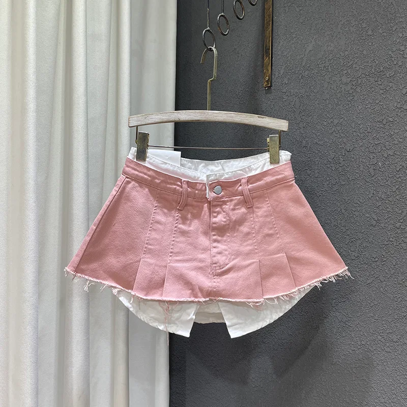 Gonna A-line Larga Patchwork Niche Irregolare Finta Due Pezzi Design Unico per un Look Moderno e Versatile Adatta a Tutte le Occasioni