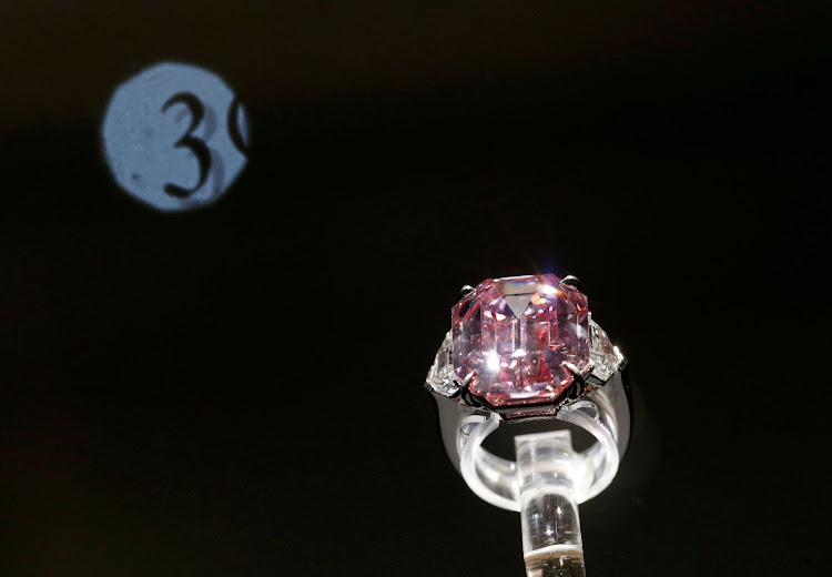 The 18.96-carat fancy vivid pink diamond during a preview in Geneva, on November 8 2018. Picture: REUTERS/DENIS BALIBOUSE