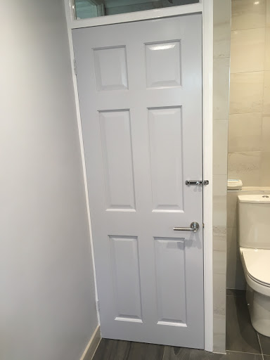 Applied 2 coats of "Misty Mirror" solvent based paint to match colour of the walls. Installed door furniture.