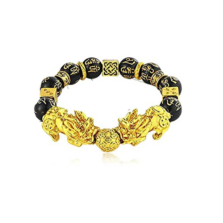 Bracelet Brave avec perles de Bouddha Obsidian Wealth Seeking, favorisant la richesse, le courage et la protection. Attirez la prospérité.