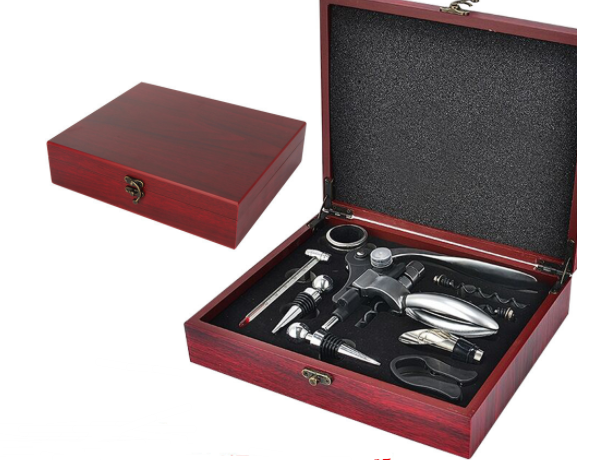 Coffret de 9 pièces avec ouvre-bouteille à vin, étui en cuir et boîte en bois. Ouvrez et savourez vos vins avec élégance, un cadeau parfait.