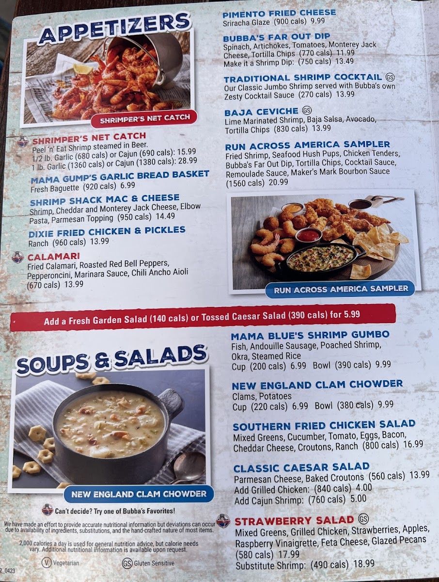 Bubba Gump Shrimp Co. gluten-free menu