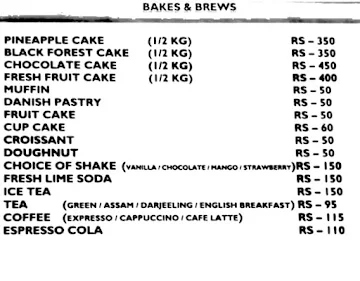 Bake & Brew - Nataraj Sarovar Portico menu 