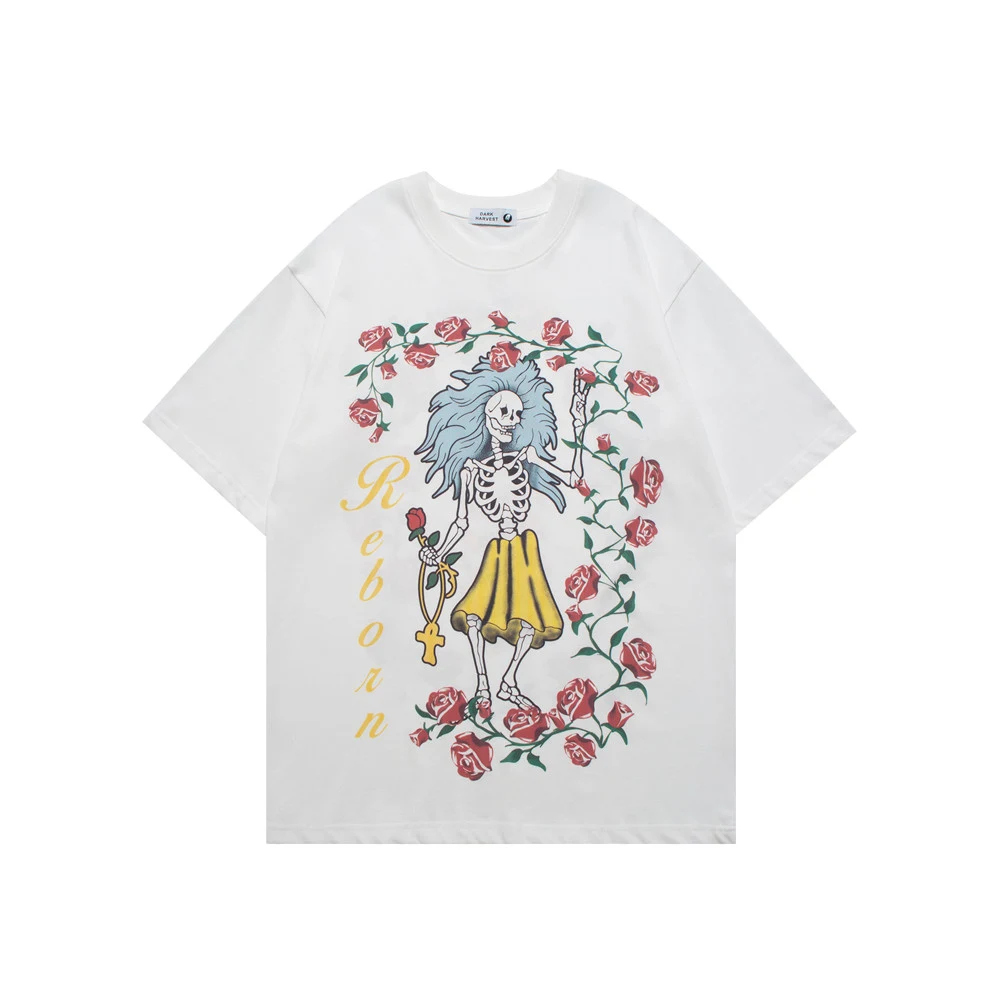 Title 2, Hip Hop Skull Print Bottoming Short Sleeve T-Sh...