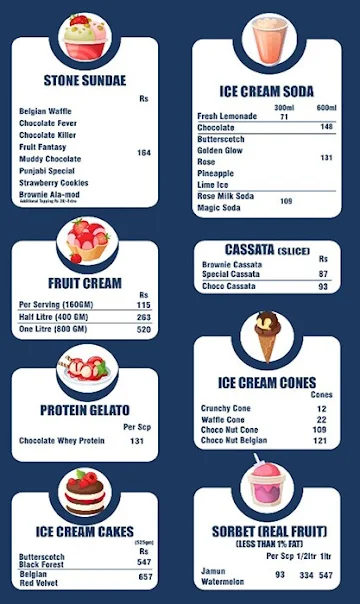 Giani's Ice Cream menu 