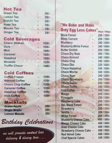 The Cake Wonder Cafe menu 