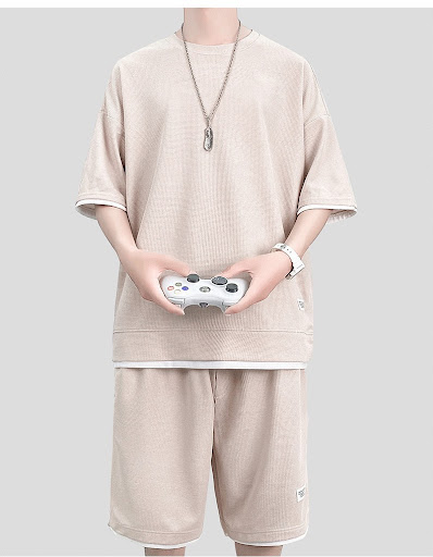 Title 17, Mens Waffle Sports Suit Top and Shorts Two-pie...