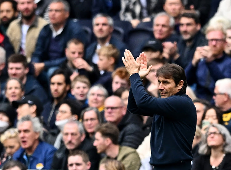 Manager Antonio Conte applauds fans during Tottenham Hotspur's match against Leicester City at Tottenham Hotspur Stadium in London, Britain, on May 1 2022. Picture: REUTERS/DYLAN MARTINEZ