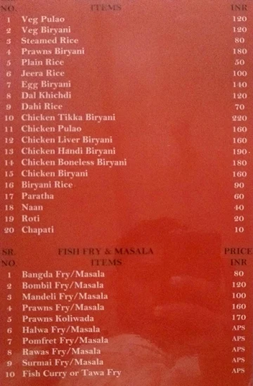 Panchavati Bar & Restaurant menu 