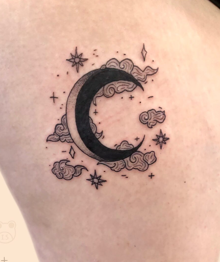 mini tattoos of moon and stars