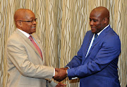 President Jacob Zuma congratulates Bongani Bongo after he was sworn in as State Security Minister on 18 October 2017.