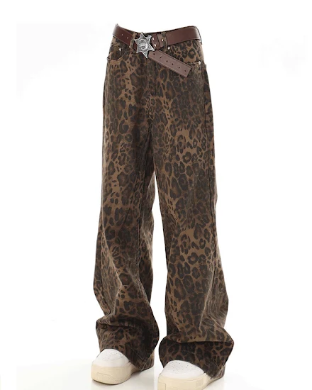 Baggy Leopard Print Y2k Jeans Women 2024 New High Waisted... - 1