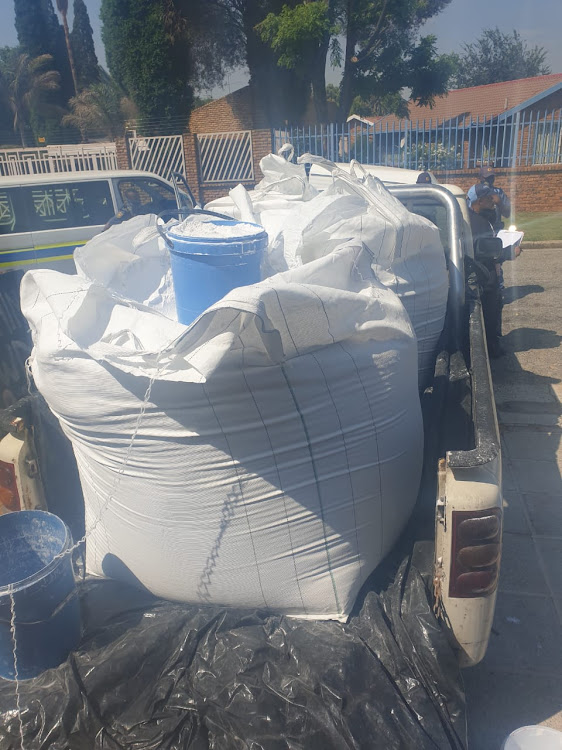 The Hawks confiscated large quantities of washing powder manufacturing material in Springs, Gauteng.