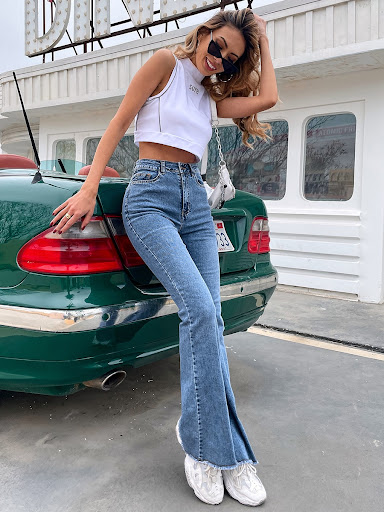 Title 7, Wide Leg Stretch Thin Stitching Denim Flared Pa...