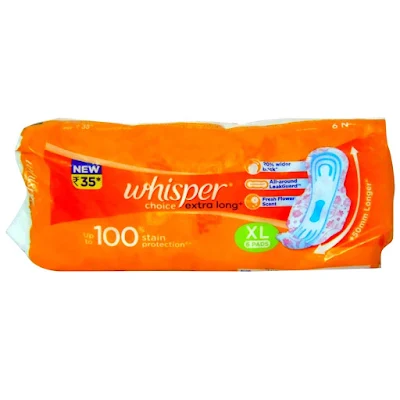 Whisper Choice Sanitary Pads For Women, XL - 6 pc