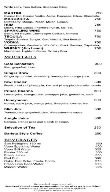 Connexions - Crowne Plaza menu 