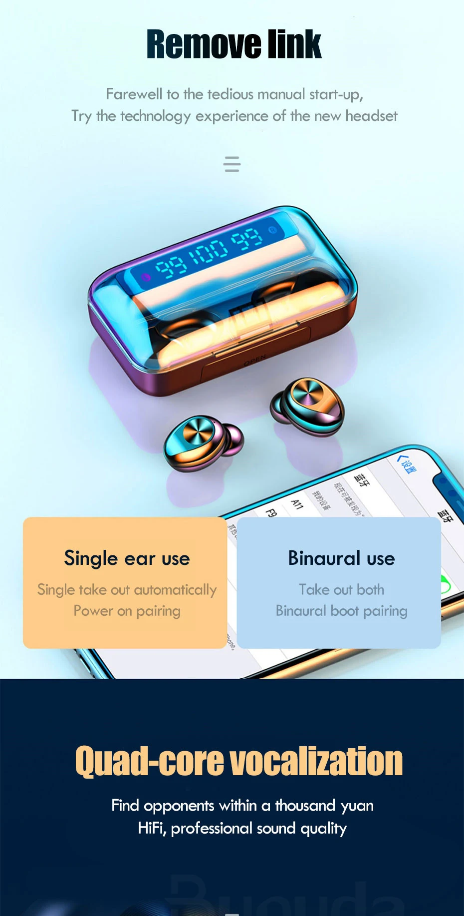 Title 6, Net ve etkileyici müzik için çift kulaklı Bluet...